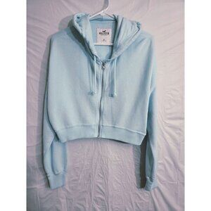 Hollister Crop Zip Up  Hoodie Womens XS Cloud Fleece Light Blue